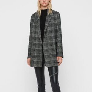 All Saints Women's Black and Gray Plaid Blazer